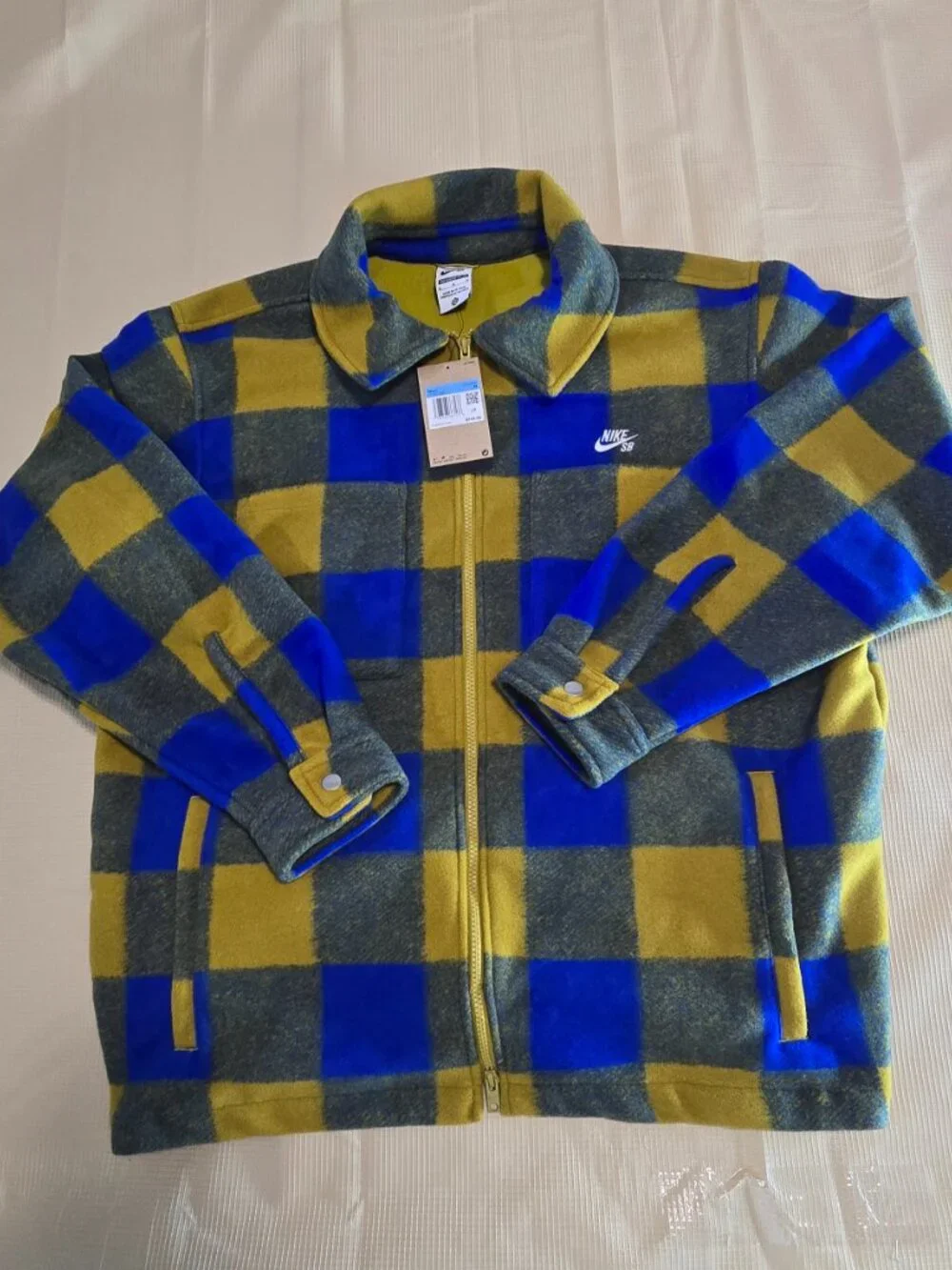 Nike SB Essential SkateShirt Jacket Flannel HV1421-405 Blue Yellow Plaid Mens M
